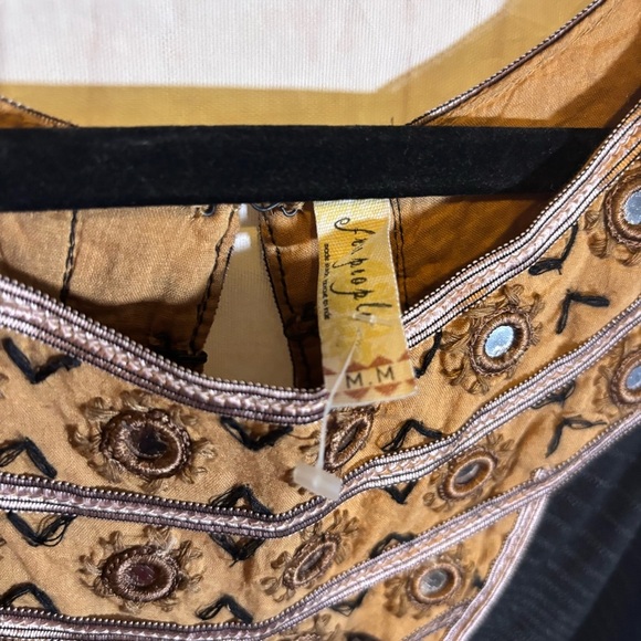 Free People Nefertiti Black and Gold Bohemian Embellished Dress NWOT Medium - Picture 4 of 7